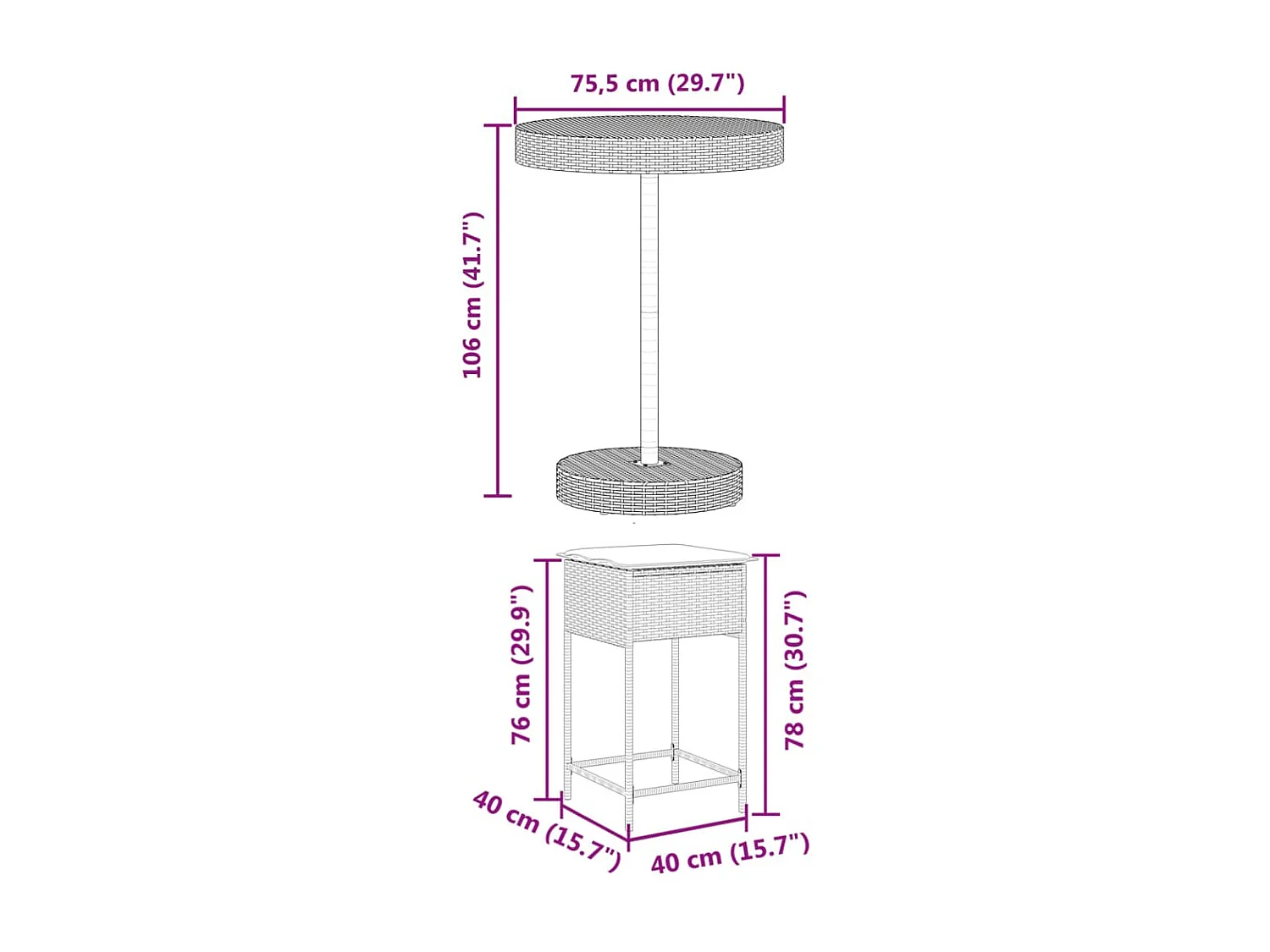 5-tlg. Gartenbar-Set mit Kissen Schwarz Poly Rattan