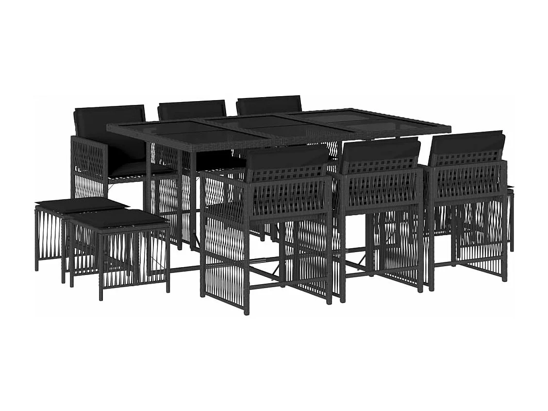 Ensemble à manger de jardin 11 pcs coussins noir résine tressée