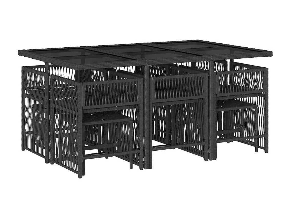 Ensemble à manger de jardin 11 pcs coussins noir résine tressée