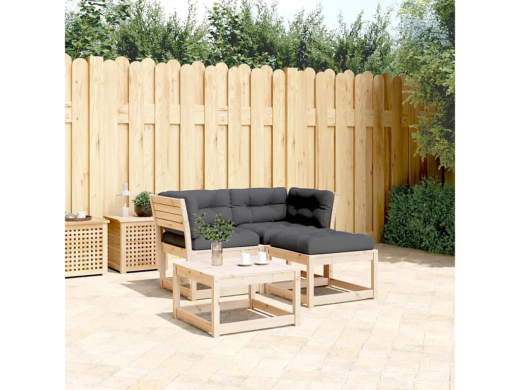 Set Divani Giardino 3 pz con Cuscini in Legno Massello di Pino