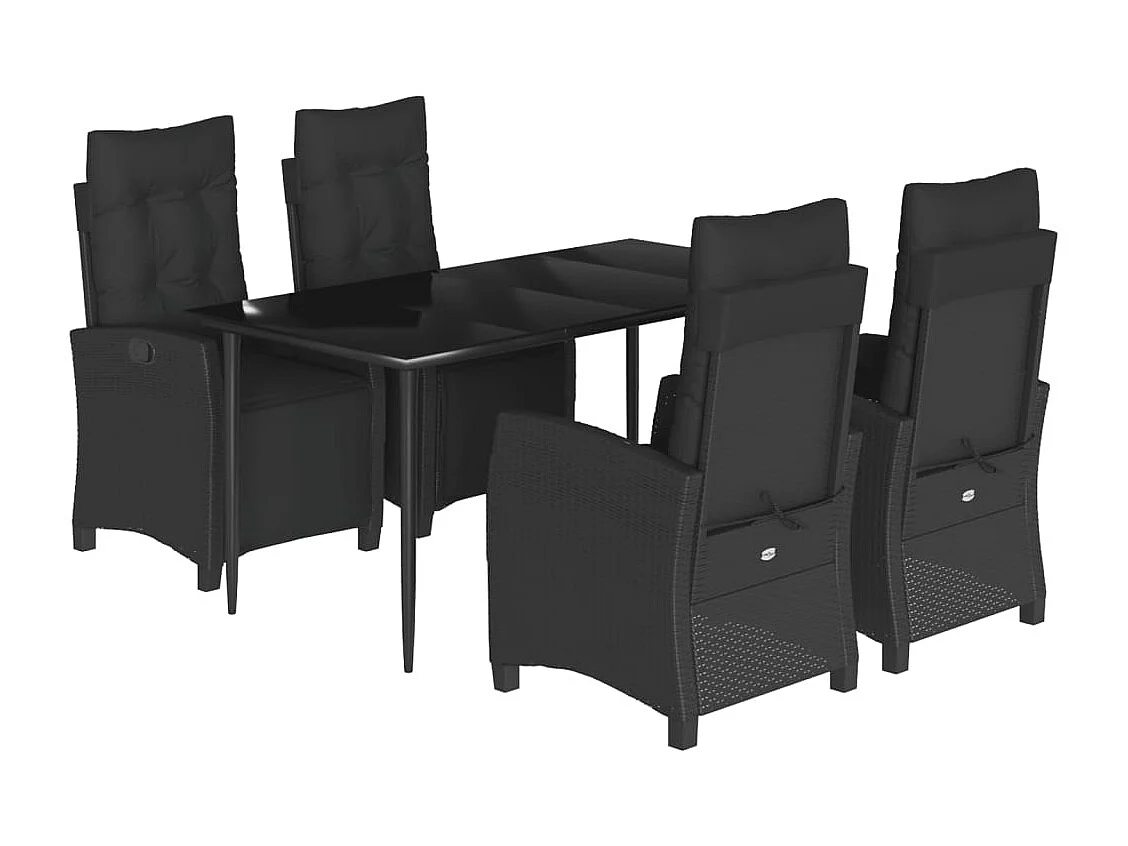Ensemble à manger de jardin coussins 5pcs Noir Résine tressée