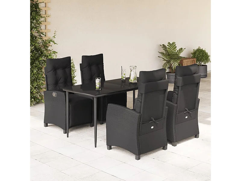Set de muebles jardín 5 pzas con cojines ratán sintético negro
