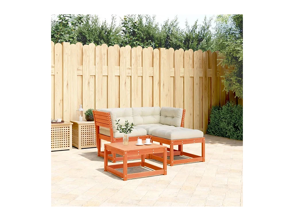 Salon de jardin 3 pcs avec coussins cire marron bois pin massif