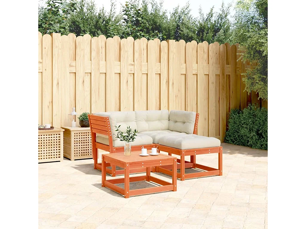 Set de sofás jardín 3 pzas con cojines madera pino marrón cera