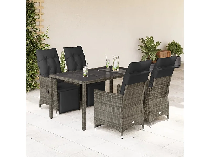 Set Bistrò da Giardino 5 pz con Cuscini in Polyrattan Grigio