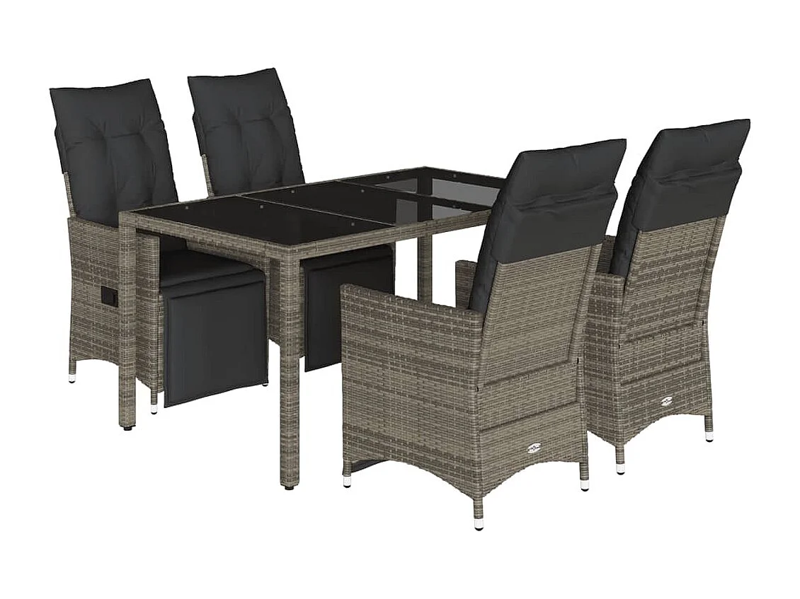 Ensemble de bistro de jardin 5 pcs coussins gris poly rotin