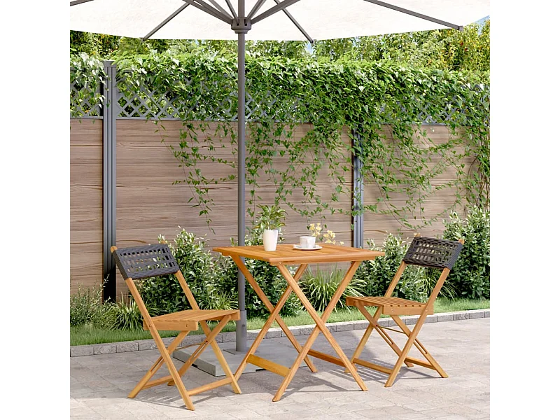 3-tlg. Bistro-Set Schwarz Poly Rattan und Massivholz