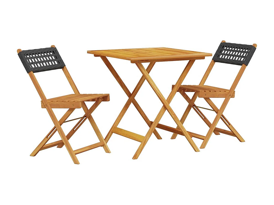 Ensemble de bistro 3 pcs noir résine tressée et bois massif