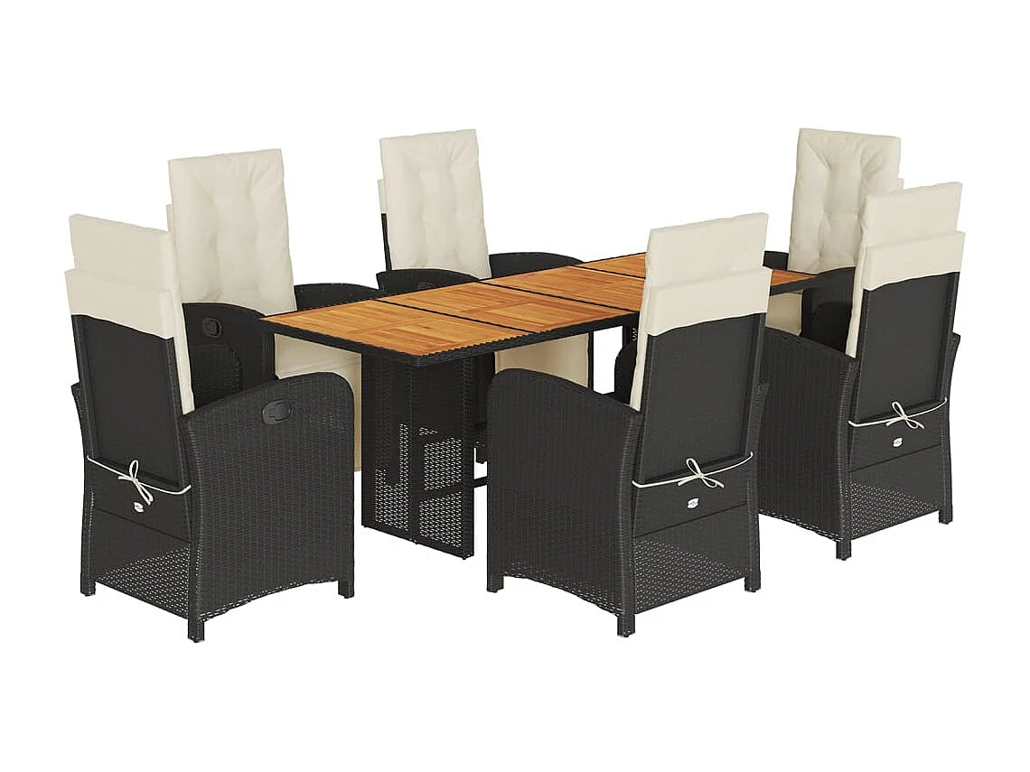 Set de comedor de jardín 7 pzas y cojines ratán sintético negro