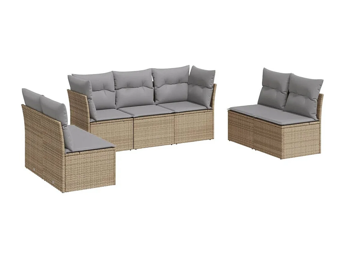 Salon de jardin avec coussins 7 pcs beige résine tressée