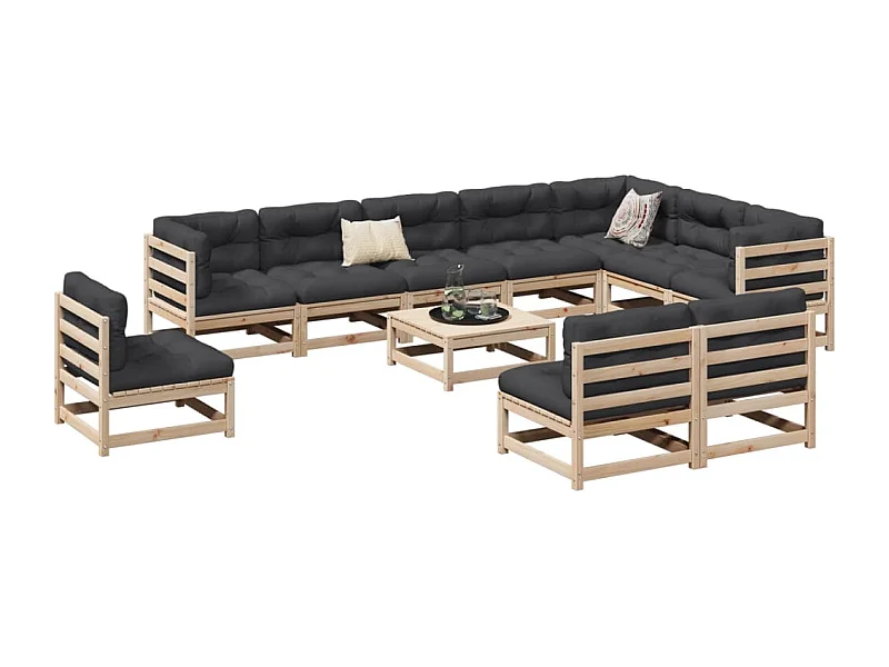 Set Divani da Giardino 11 pz in Legno Massello di Pino