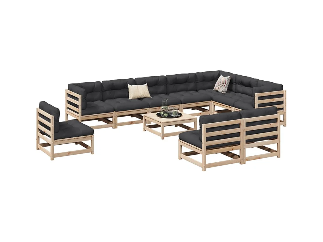 Salon de jardin 11 pcs bois de pin massif