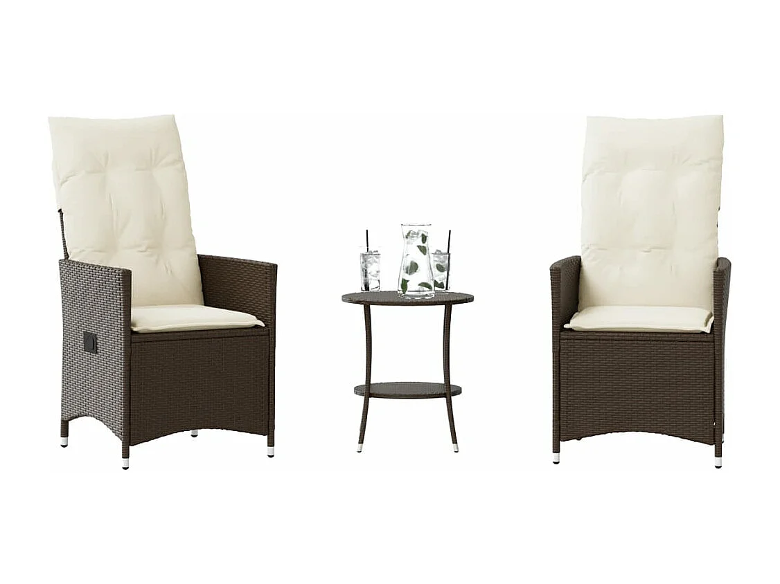 Ensemble de bistro 3 pcs avec coussins marron résine tressée