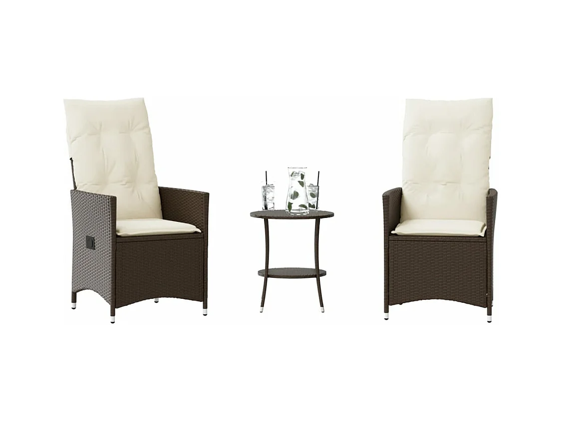 Ensemble de bistro 3 pcs avec coussins marron résine tressée
