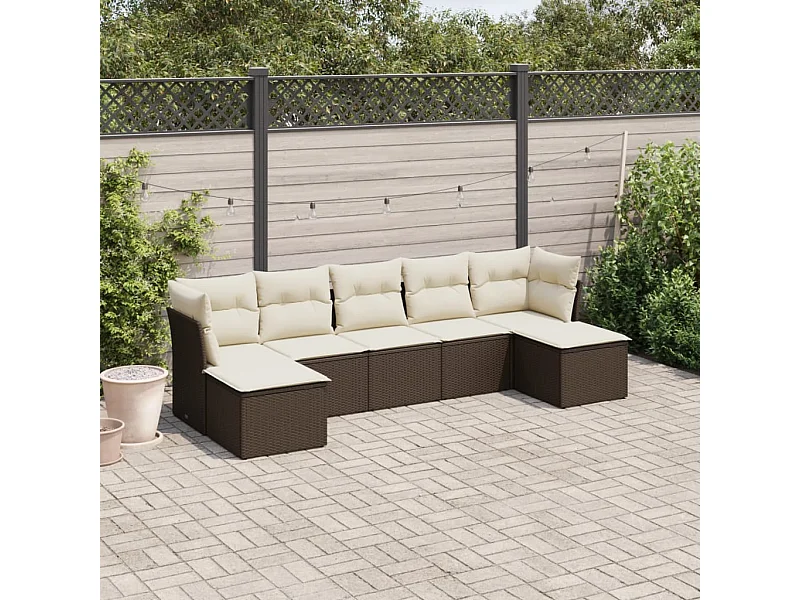 Salon de jardin avec coussins 7 pcs marron résine tressée