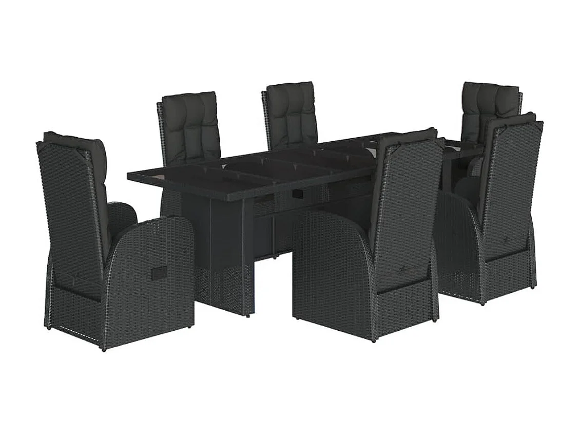 Set da Pranzo da Giardino 7 pz Nero con Cuscini in Polyrattan