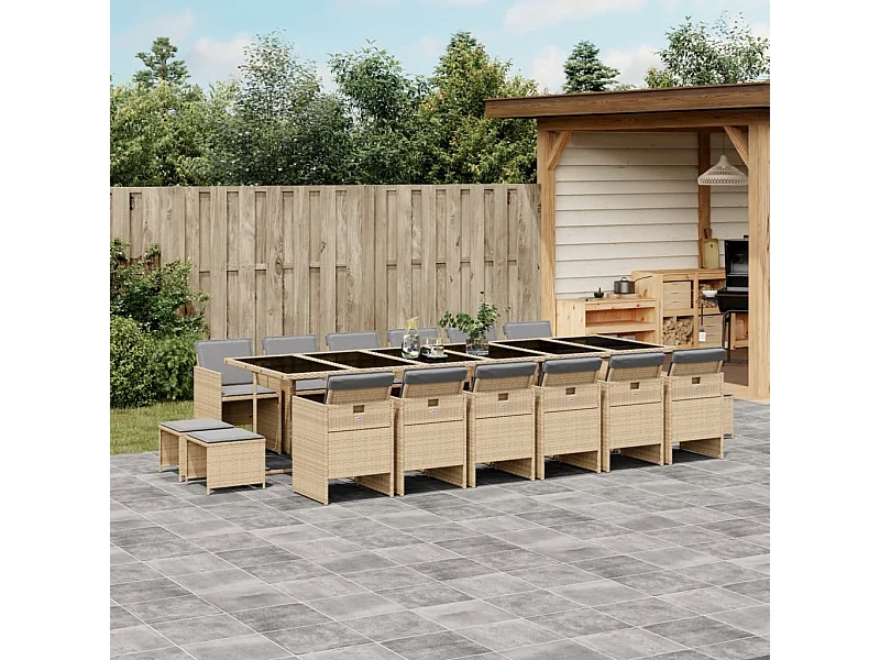 Set Pranzo da Giardino 17 pz con Cuscini Beige Misto Polyrattan