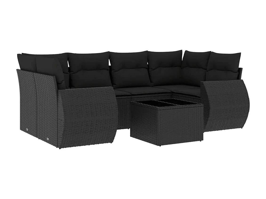 Set Divani da Giardino con Cuscini 7pz Nero Polyrattan