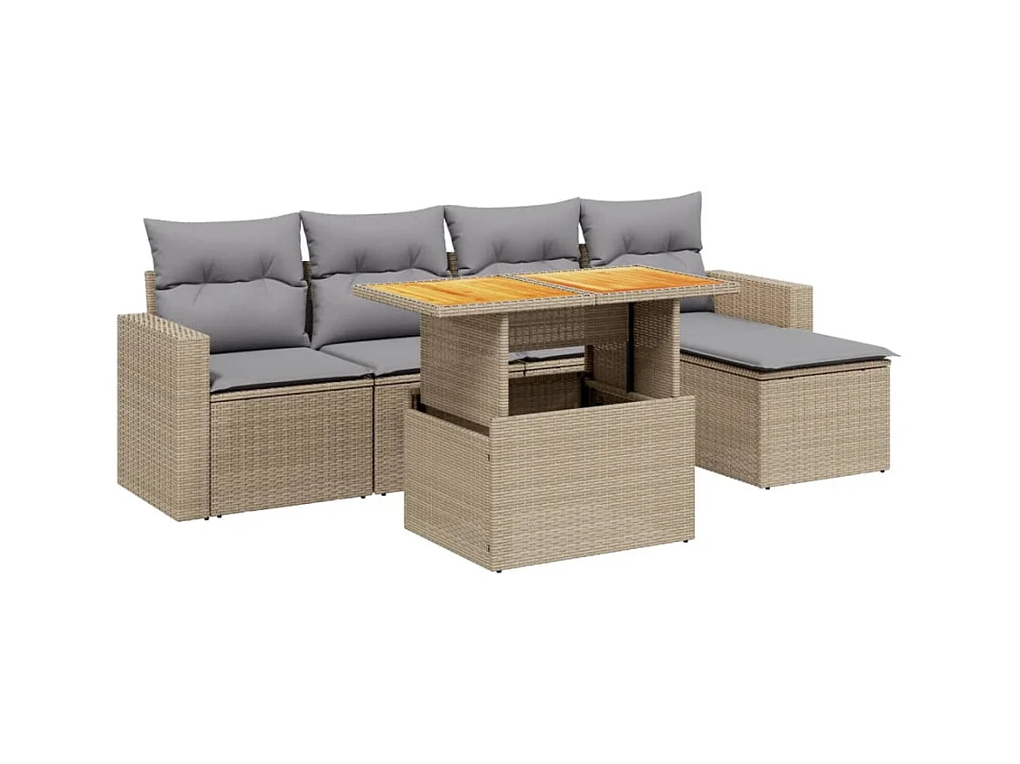 6-tlg. Garten-Sofagarnitur mit Kissen Beige Poly Rattan