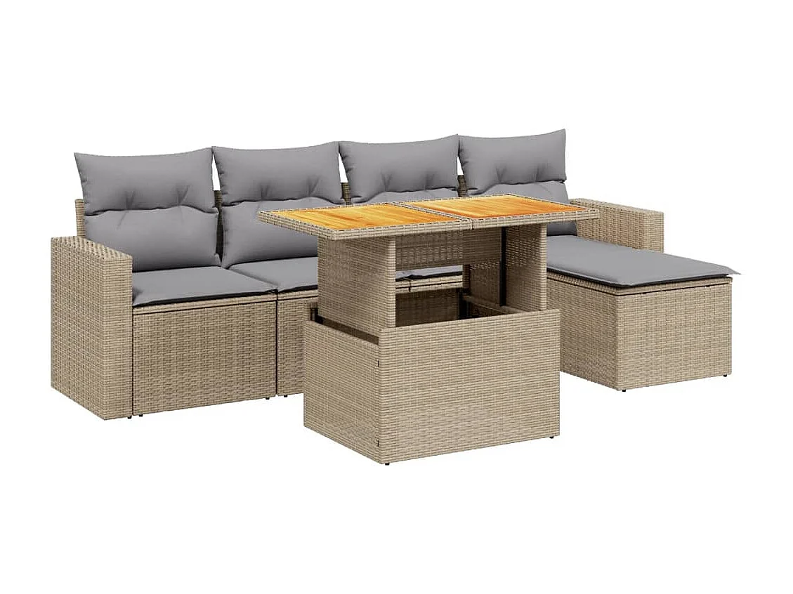 Set Divano da Giardino 6 pz con Cuscini Beige in Polyrattan