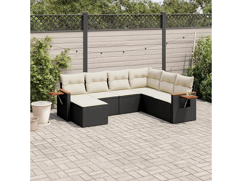 Set Divani da Giardino con Cuscini 7pz Nero Polyrattan