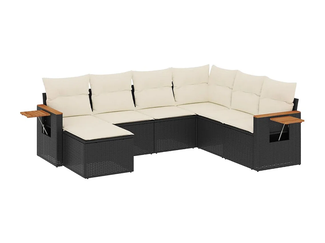 Set Divani da Giardino con Cuscini 7pz Nero Polyrattan
