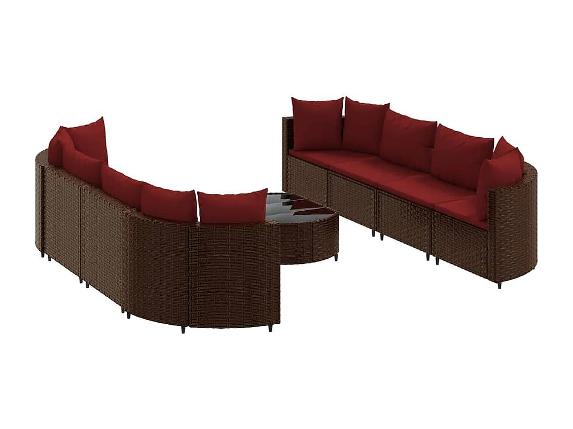 Set de sofás de jardín 9 pzas y cojines ratán sintético marrón