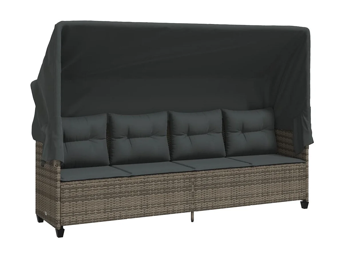 5-tlg. Garten-Sofagarnitur mit Kissen Grau Poly Rattan