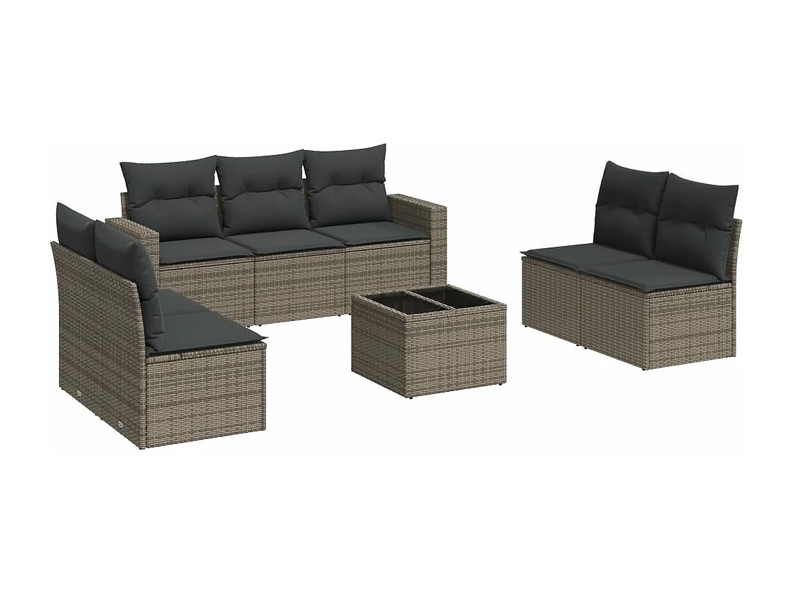 8-tlg. Garten-Sofagarnitur mit Kissen Grau Poly Rattan