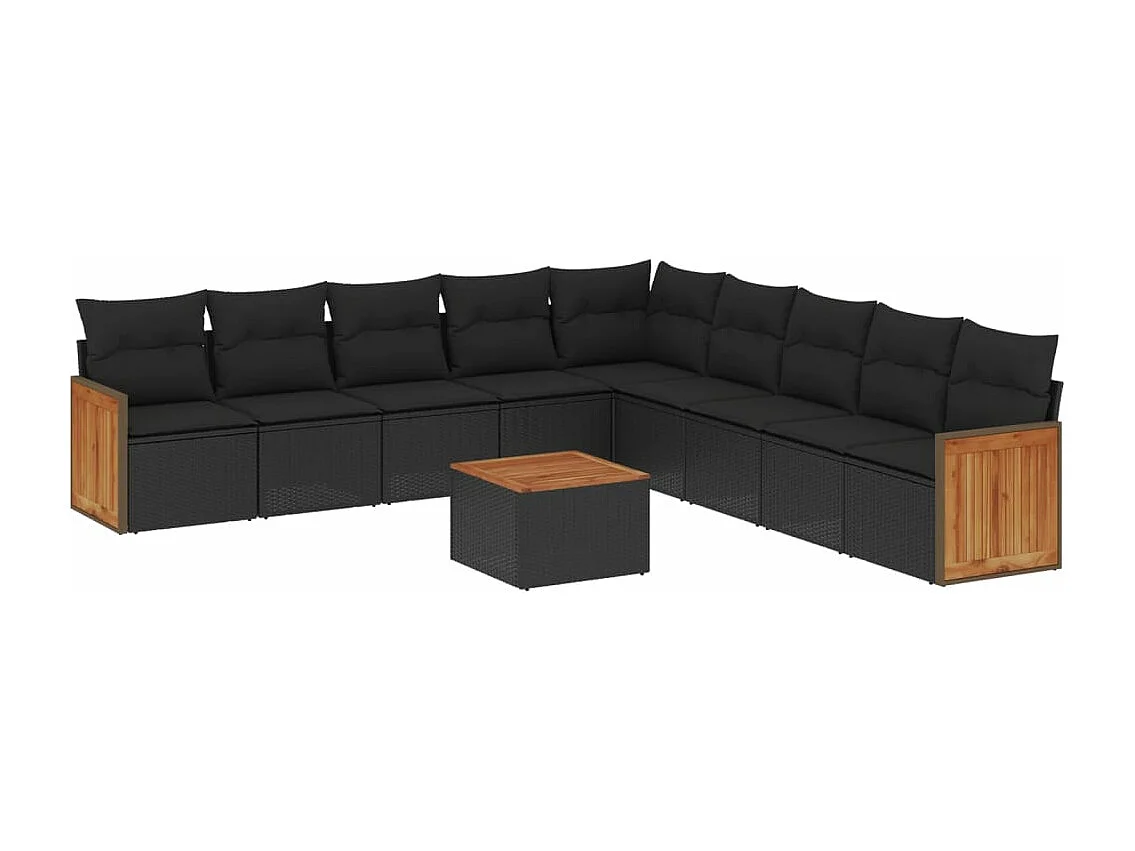 10-tlg. Garten-Sofagarnitur mit Kissen Schwarz Poly Rattan