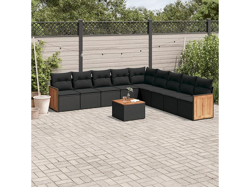 10-tlg. Garten-Sofagarnitur mit Kissen Schwarz Poly Rattan