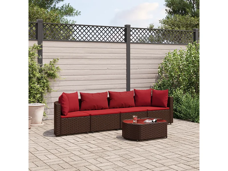 Set comedor de jardín 5 piezas y cojines ratán sintético marrón