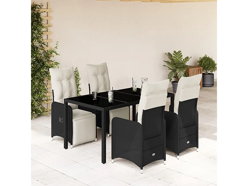 Ensemble de bistro de jardin 5 pcs coussins noir poly rotin