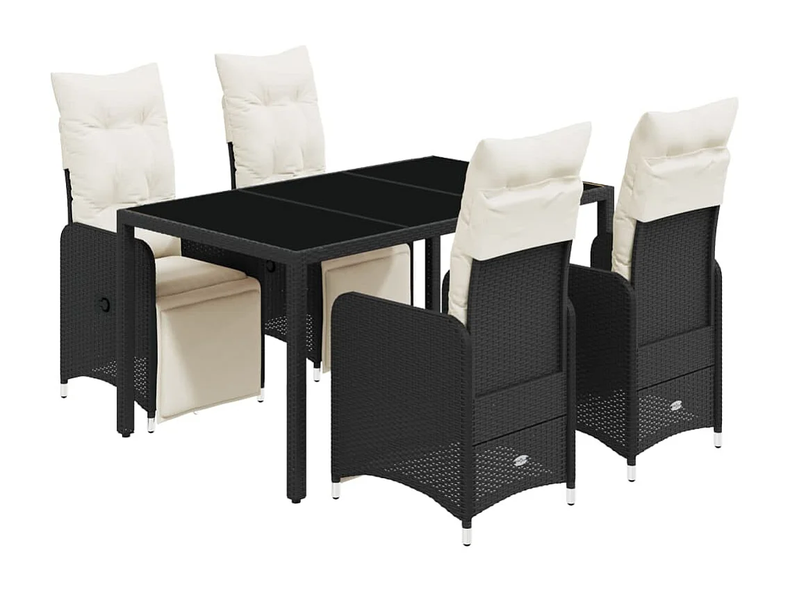 Set Bistrò da Giardino 5 pz con Cuscini in Polyrattan Nero