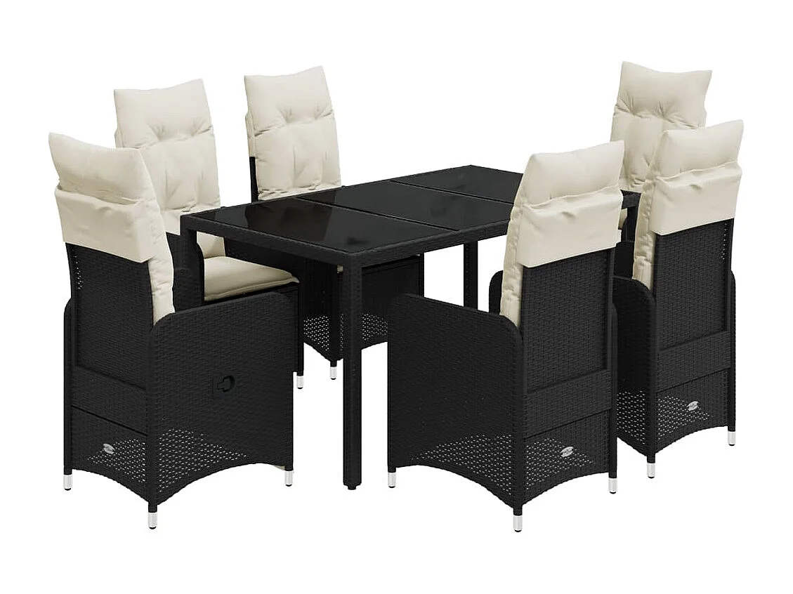 Set da Bistrò da Giardino 7 pz con Cuscini Nero in Polyrattan