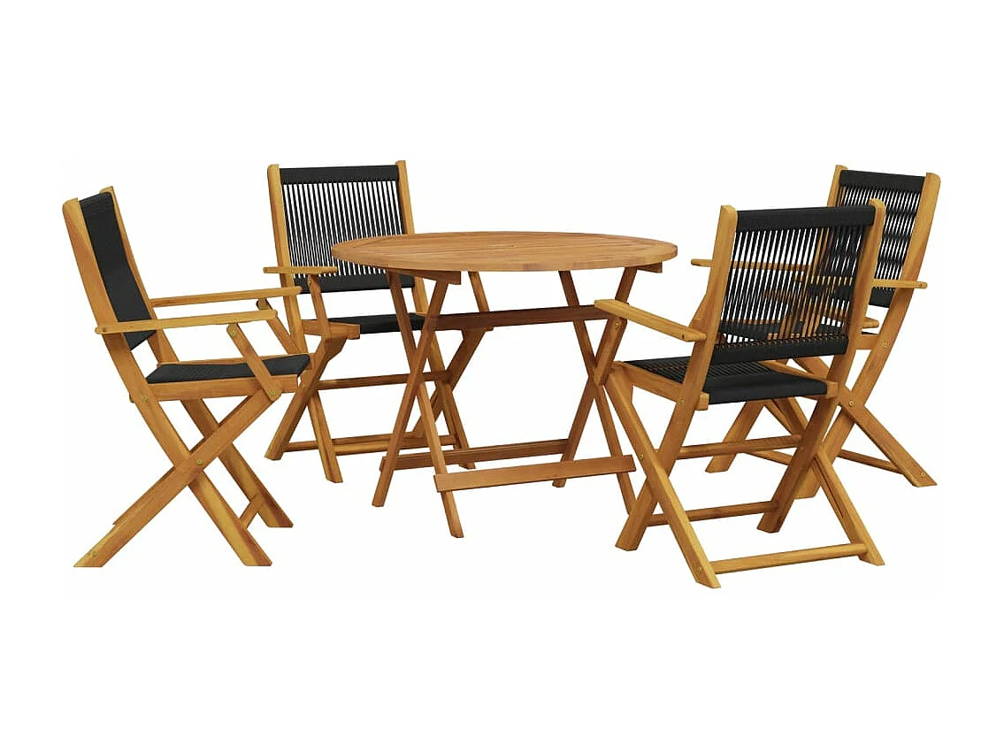 5-tlg. Garten-Essgruppe Polypropylen und Massivholz Schwarz