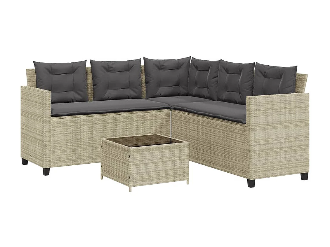 Canapé de jardin et table et coussins en forme de L gris clair