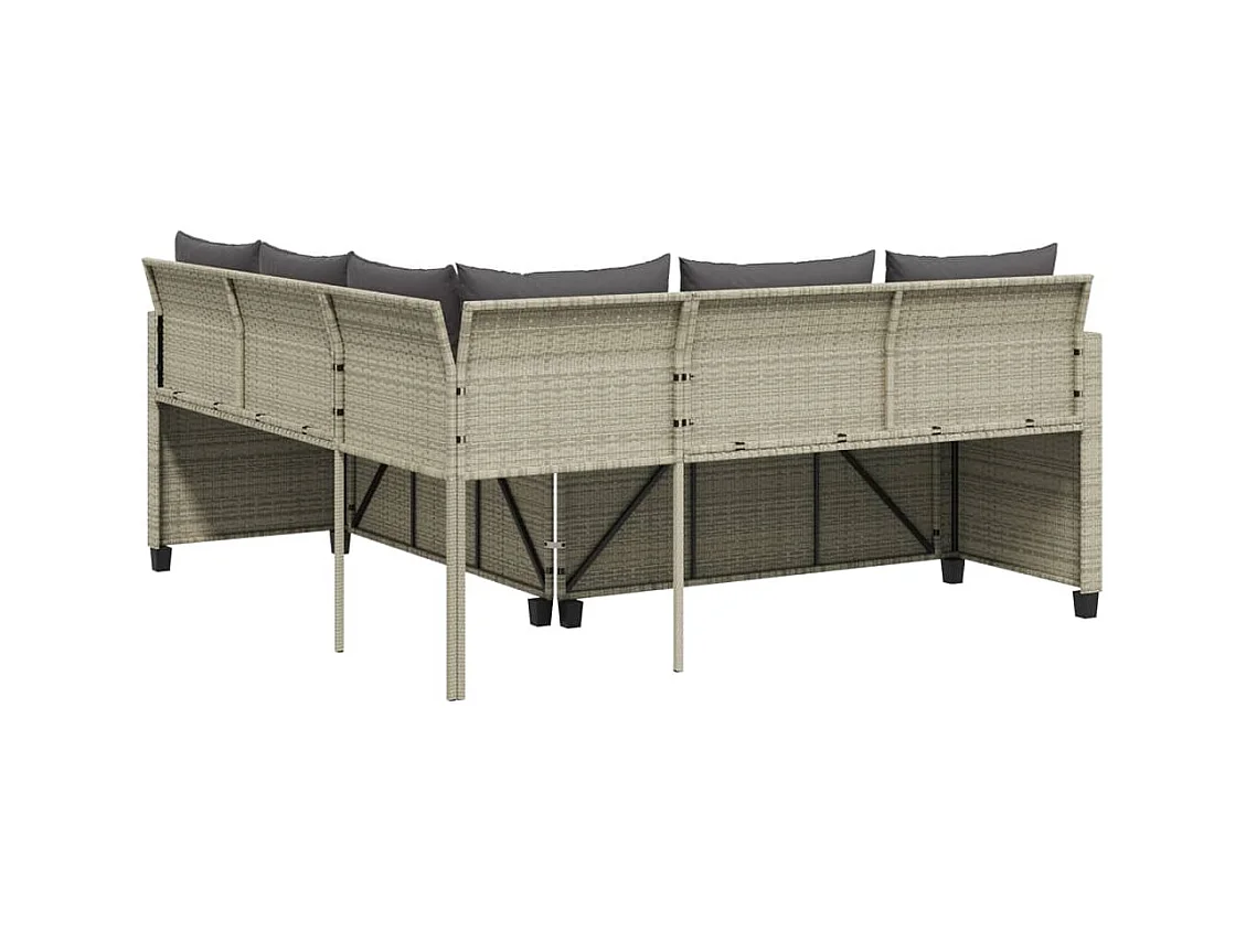 Canapé de jardin et table et coussins en forme de L gris clair