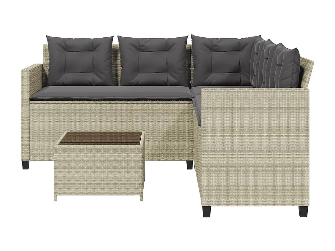 Canapé de jardin et table et coussins en forme de L gris clair