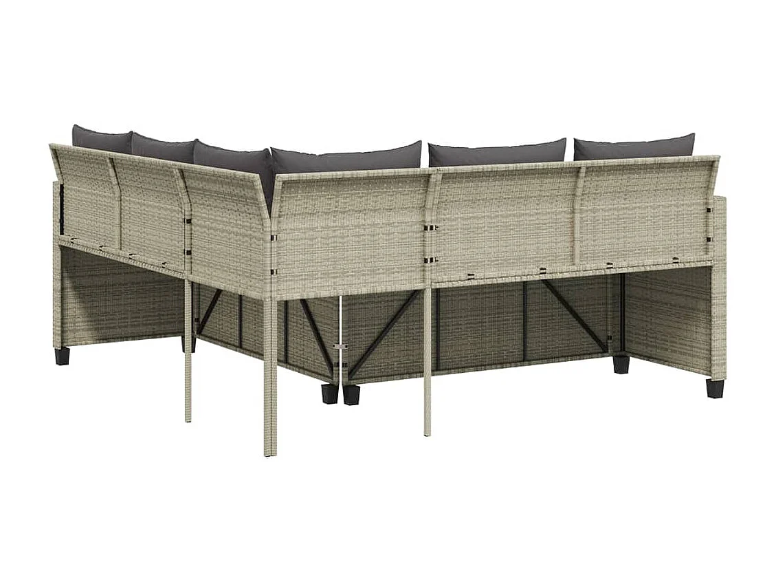 Canapé de jardin et table et coussins en forme de L gris clair