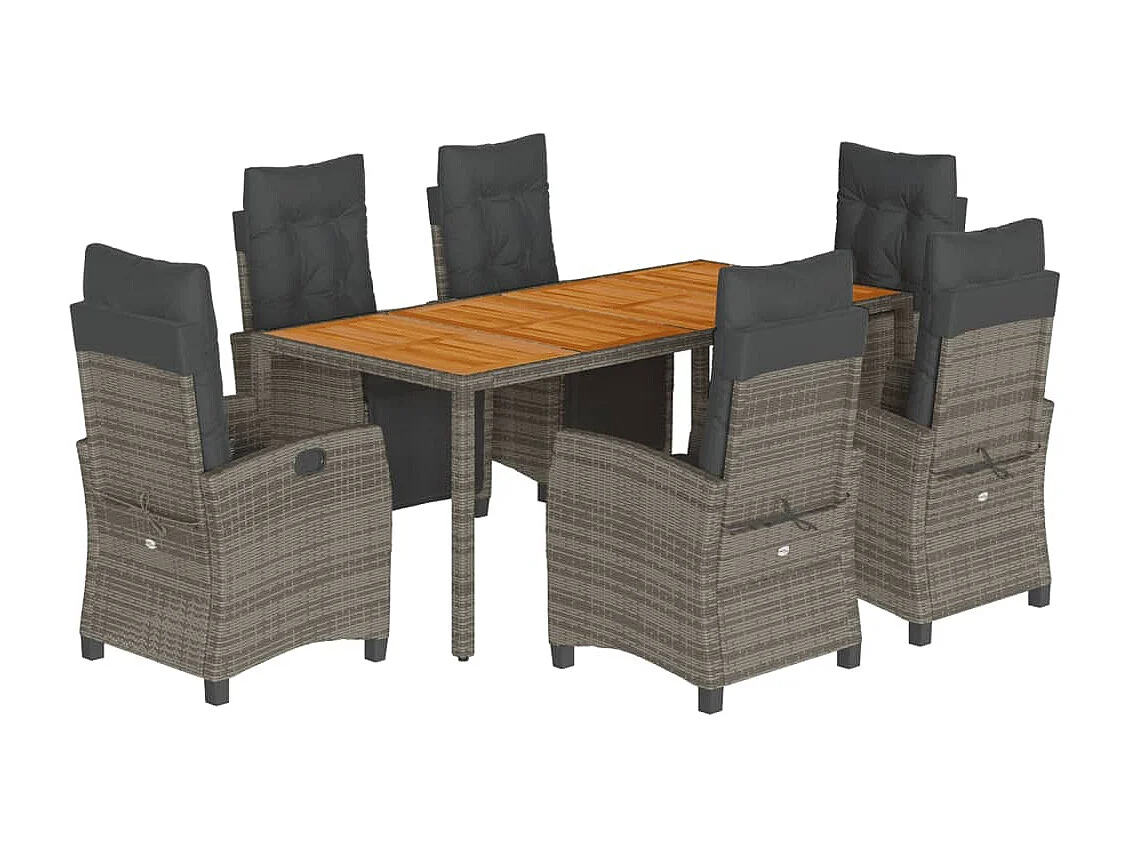 Set da Pranzo da Giardino 7 pz con Cuscini in Polyrattan Grigio