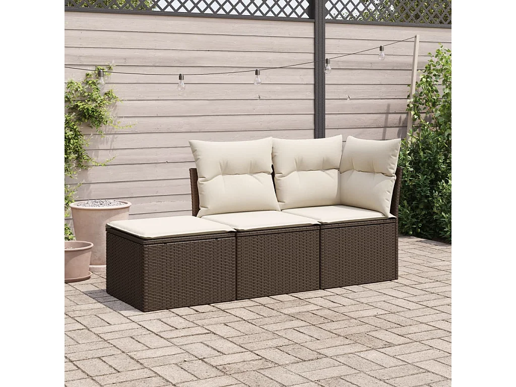 Salon de jardin avec coussins 3 pcs marron résine tressée