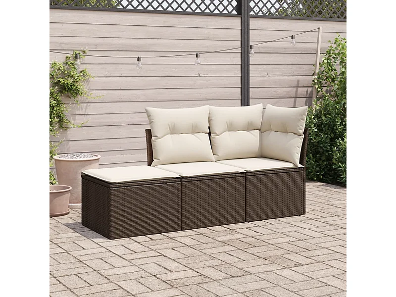 3-tlg. Garten-Sofagarnitur mit Kissen Braun Poly Rattan