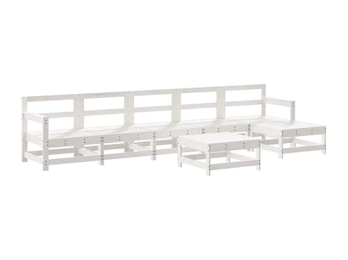 Set Salotto da Giardino 7 pz Bianco in Legno Massello di Pino