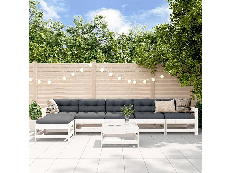 7-tlg. Garten-Lounge-Set Weiß Massivholz Kiefer