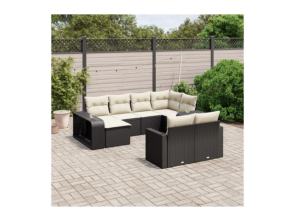 Set Divani da Giardino 10pz con Cuscini in Polyrattan Nero