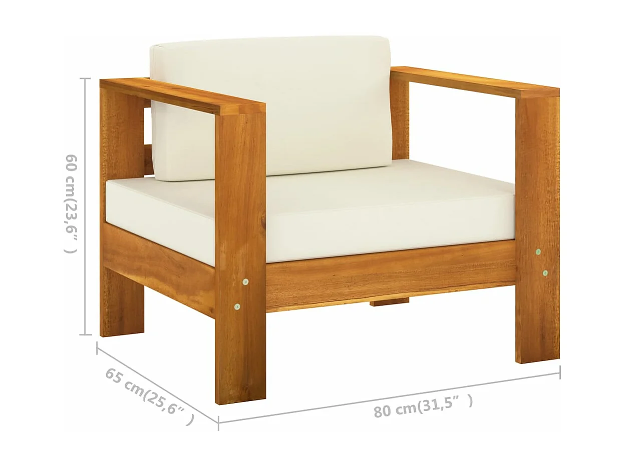 Salon de jardin 9 pcs avec coussins blanc crème Bois d'acacia