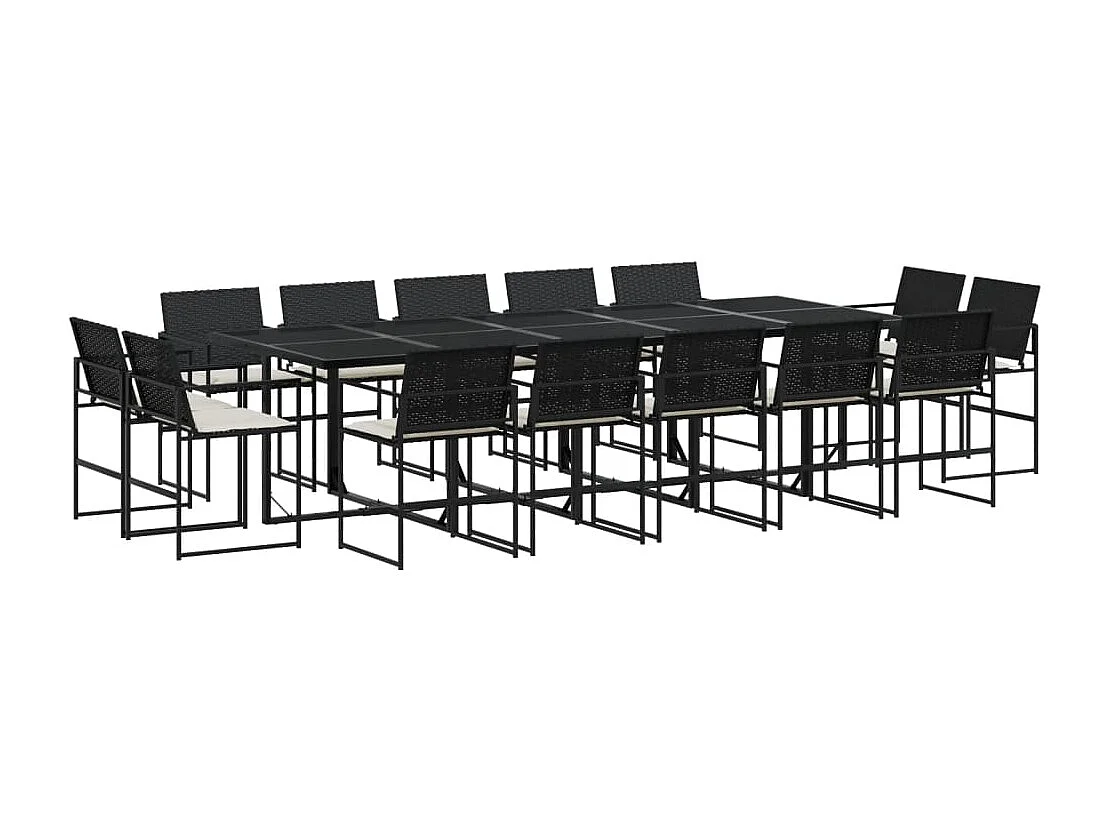 Ensemble à manger de jardin 15 pcs coussins noir résine tressée