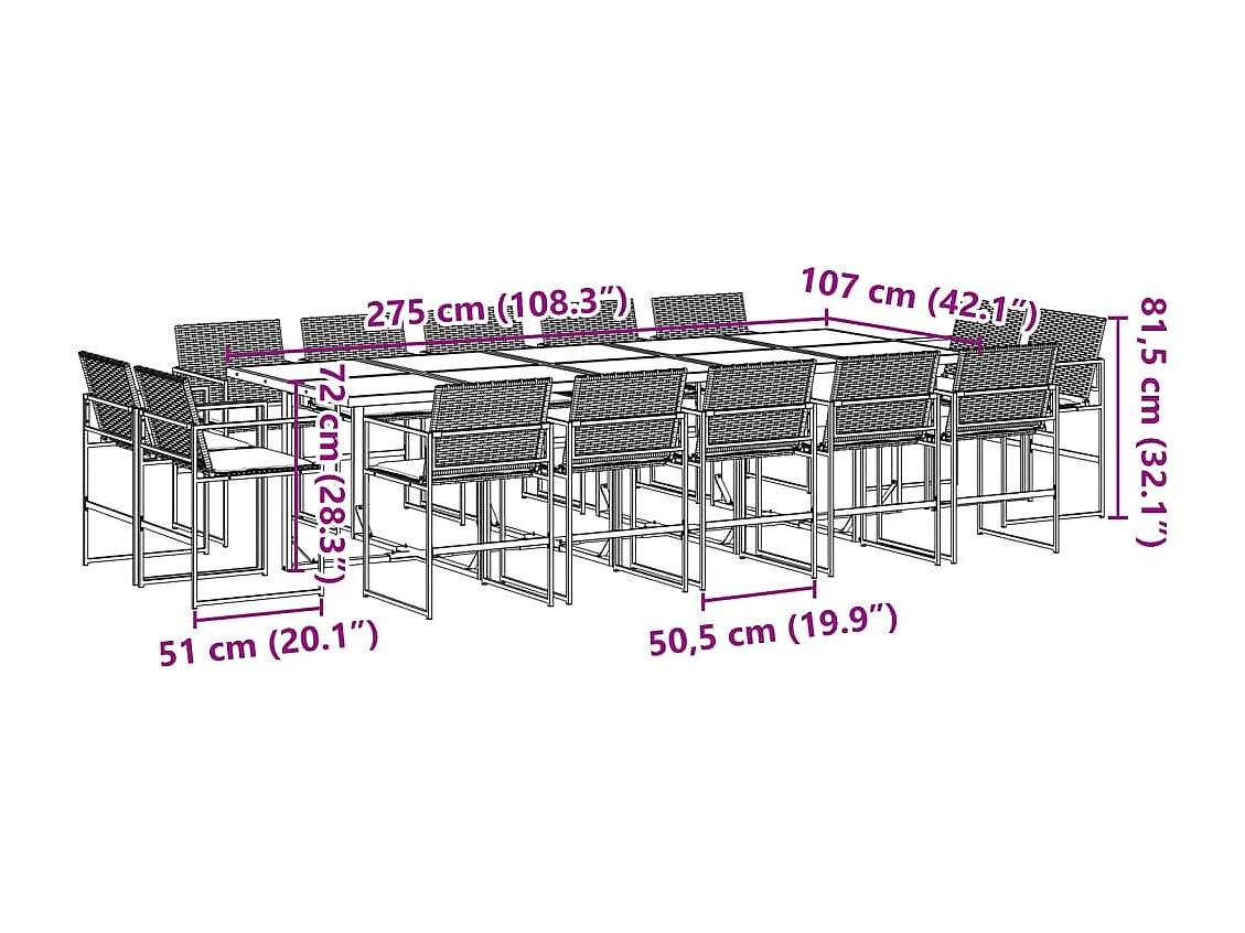 Ensemble à manger de jardin 15 pcs coussins noir résine tressée