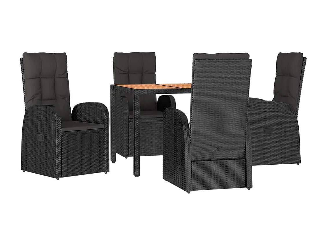 Ensemble à manger de jardin coussins 5pcs Noir Résine tressée